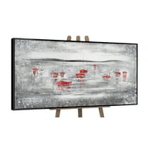 YS-Art Scarlet Pier Hand-Painted Acrylic Wall Art with Black Frame, Modern Textured Canvas Painting for Home, 24x48 in