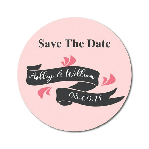 Darling Souvenir Round Scroll Banner Save The Date Stickers Wedding Personalized Bride Groom Names And Date Envelope Seals 45 Pcs