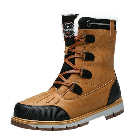 Sexlip Winter Plus Size Ankle Boots for Men Lace Up Plush High Top Shoes Outdoor Active Casual Warm Comfortable Shoes Brown 46