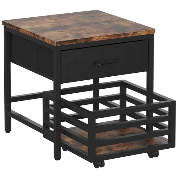 ModFurne Mini Fridge Stand with Movable Storage Basket, Mini Fridge Cabinet with Storage Drawer,Sturdy Metal Frame,Great for Dorm Home Office, Black