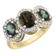 thumbnail image 1 of 10K Yellow Gold Natural Smoky Topaz & Mystic Topaz 3-Stone Ring Oval Diamond Accent, size 7, 1 of 2