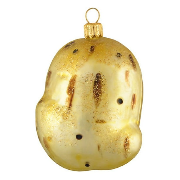 Potato with Gold Glitter Vegetable Polish Glass Christmas Ornament Food