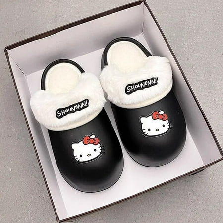 

Kawaii Hello Kitty Women Thick Soles Plush Slippers Sanrio Cartoon Cotton Shoes Sweet Girl Home Shoes Y2k Outsdoors Warm Sandals