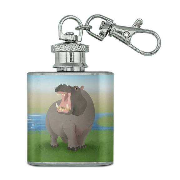 Hippopotamus Goes Roar Stainless Steel 1oz Mini Flask Key Chain