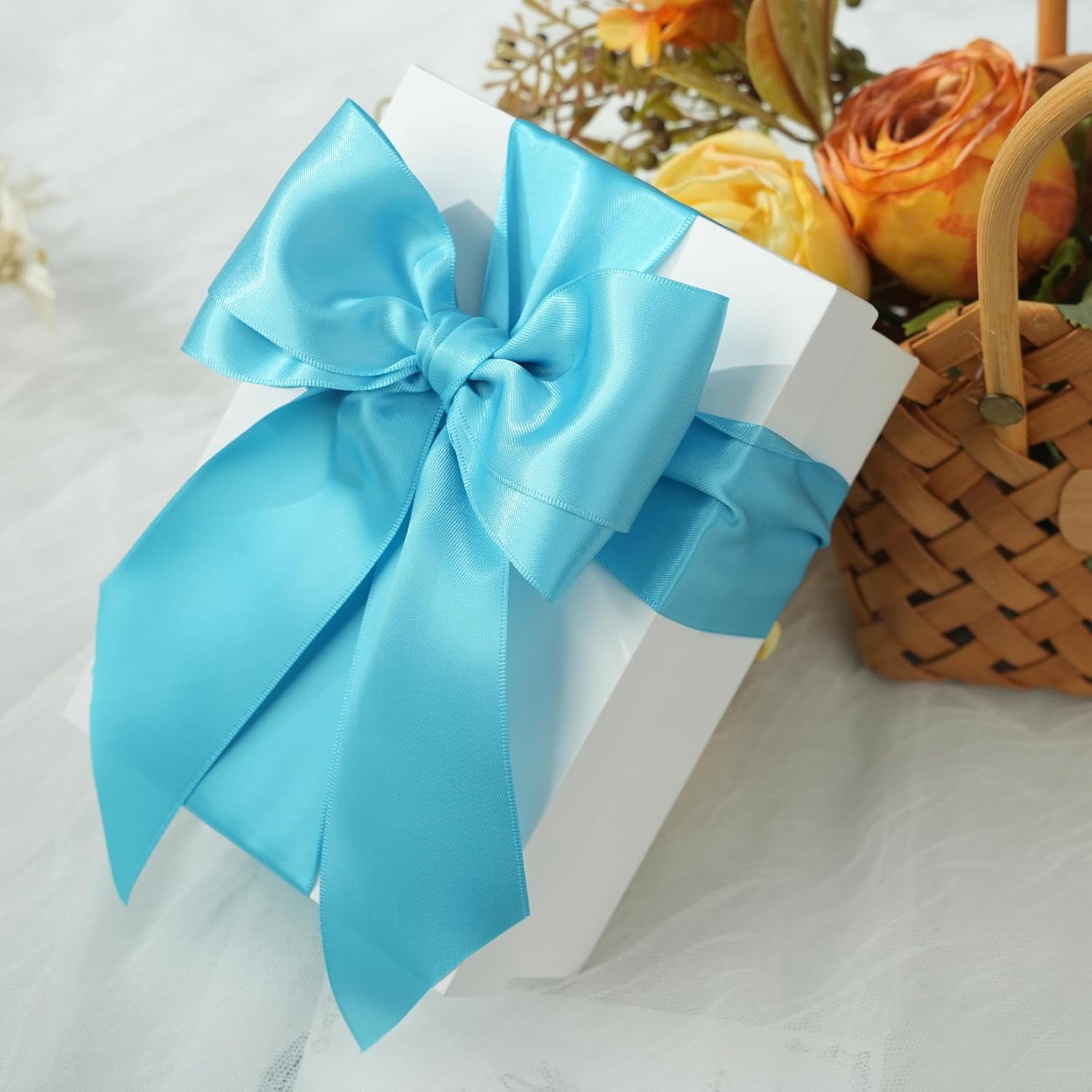 NANAHuang Dusty Blue Ribbon for Tree Thick Double Face Satin Ribbon 2 Inch French Blue Silk Ribbon for Wedding Bridal Bouquet Crafts- 25Yards
