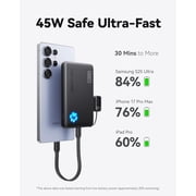 INIU 45W Fast Charging Portable Charger, 40% Smaller 10000mAh with Detachable Cable, Flight-Safe Travel Power Bank, USB C External Battery Pack for iPhone 17 16 Pro iPad Samsung S25 Google etc, Black