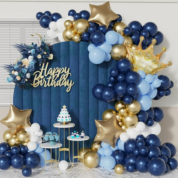 Kit de arco de globos azul marino, 66 piezas de arco de globos de cumpleaños azul dorado con globos de confeti para baby shower, decoración de fiesta de cumpleaños, boda, decoración de graduación, día
