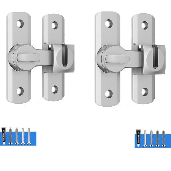 Sliding Door Latch, Silver Anti Theft Surface Mount, 2 Pack Heavy Duty Security Locks for Bathroom Bedroom Hotel, Reinforced Swing Bar Door Bolt Buckle to Enhance Interior Privacy Protection