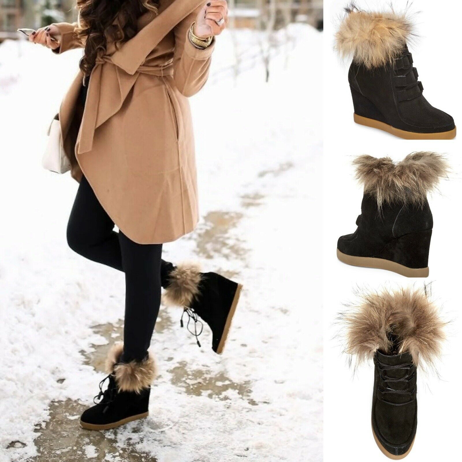 black suede fur lined boots