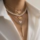 thumbnail image 4 of Collar de cadena de hueso de serpiente dorada para mujeres y niñas con candado helado, 4 of 5