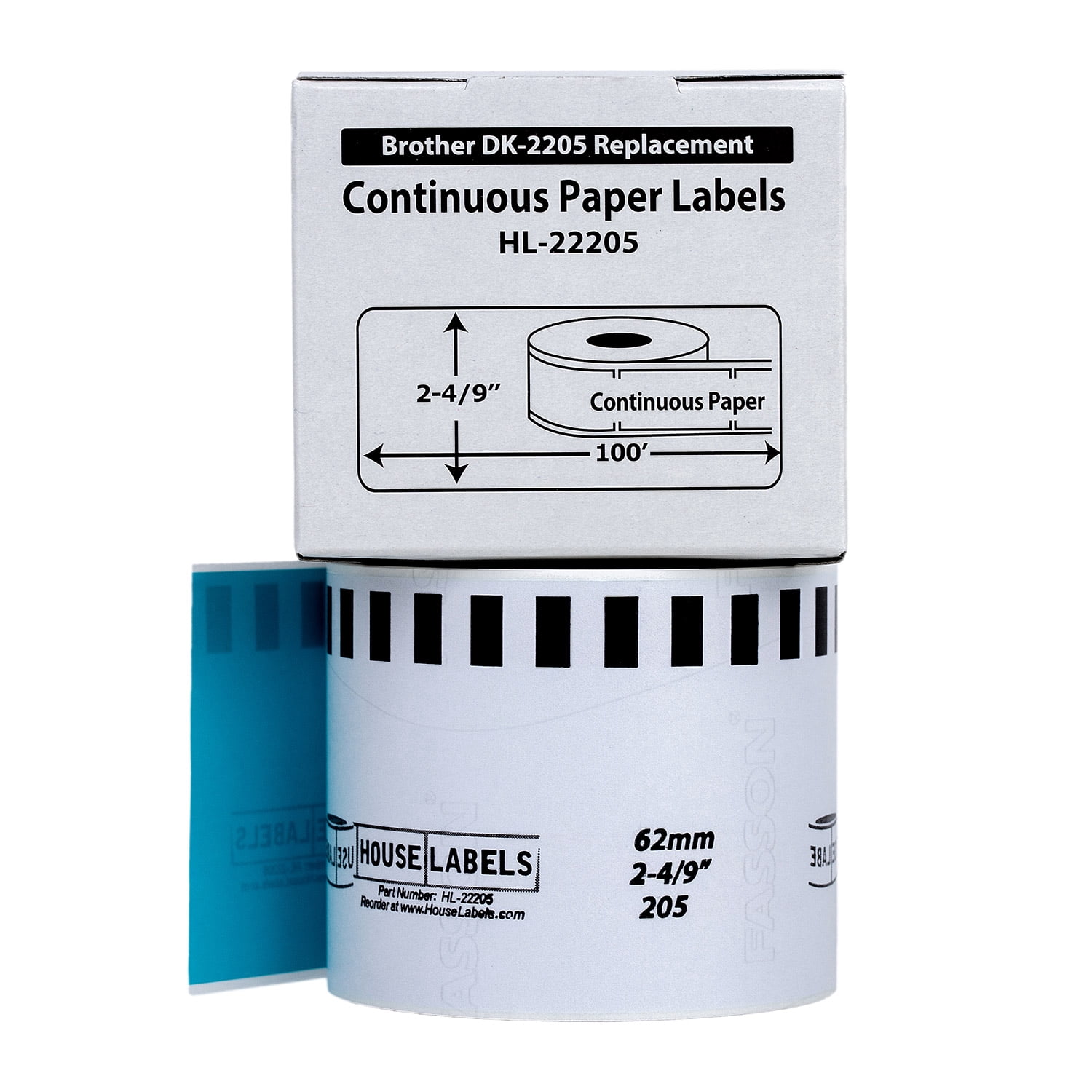 HOUSELABELS Compatible with DK-2205 Replacement Roll for Brother QL Label Printers; BLUE Continuous Length Labels; 2-4/9" x 100 feet (62mm*30.48m) - 18 Rolls