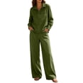 thumbnail image 2 of Women Denim Pant Set Collared Long Sleeve Pullover Tops Wide Leg Jeans with Pocket Loose Fitting Casual Vacation 2 Piece Outfit Green S, 2 of 6