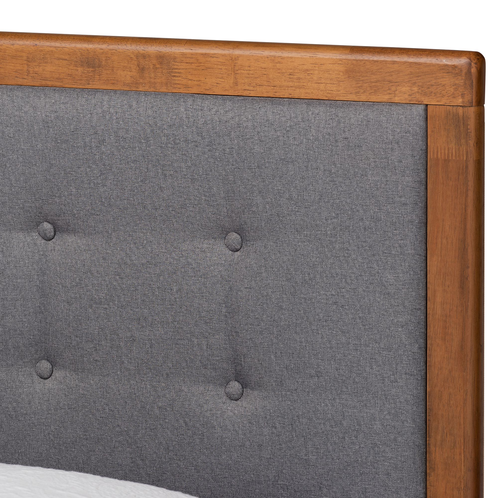 Baxton Studio Greta Mid-Century Modern Dark Grey Fabric Upholstered and Walnut Brown Finished Wood Twin Size Platform Bed