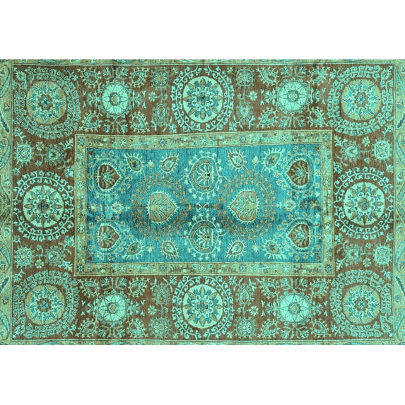 Ahgly Company Indoor Rectangle Oriental Turquoise Blue Traditional Area Rugs, 2' x 5'