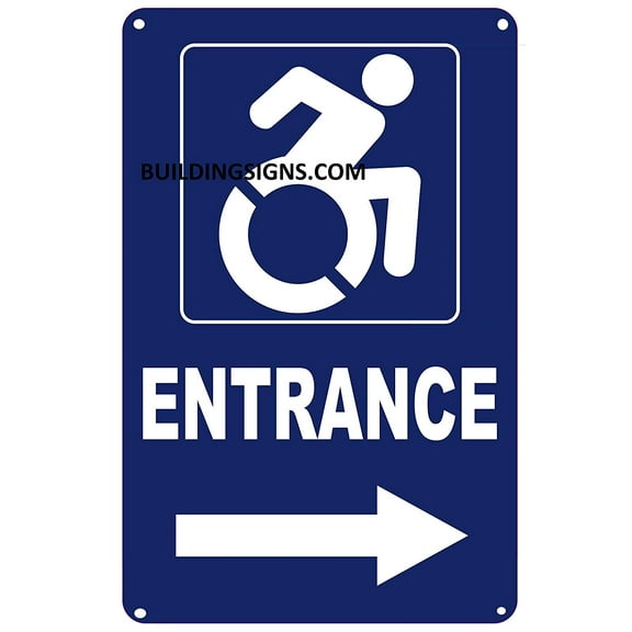ACCESSIBLE Entrance Arrow Right Sign (Aluminium Reflective,Rust Free, Blue 9X14)-The Pour Tous Blue LINE