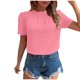 thumbnail image 1 of Blusas de Manga Corta para las Mujeres de la Moda Color Sólido Botón de Verano con Cuello Redondo, Poliéster, 1 of 7