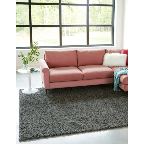 Rugs.com Solid Shag Collection Rug – 5 Ft Square Graphite Gray Shag Rug Perfect For Living Rooms, Kitchens, Entryways