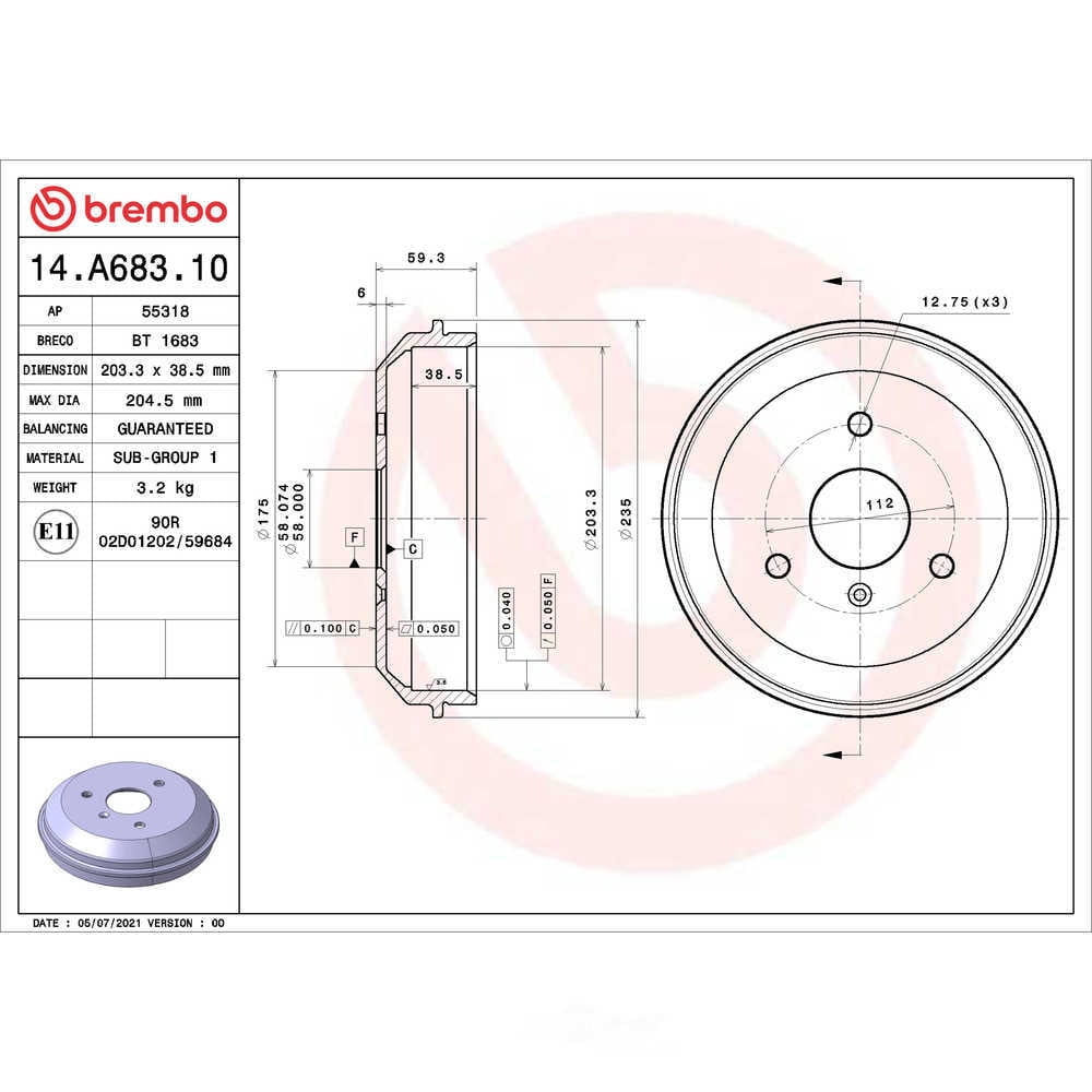 Brembo 14.A683.10 ESSENTIAL Brake Drum