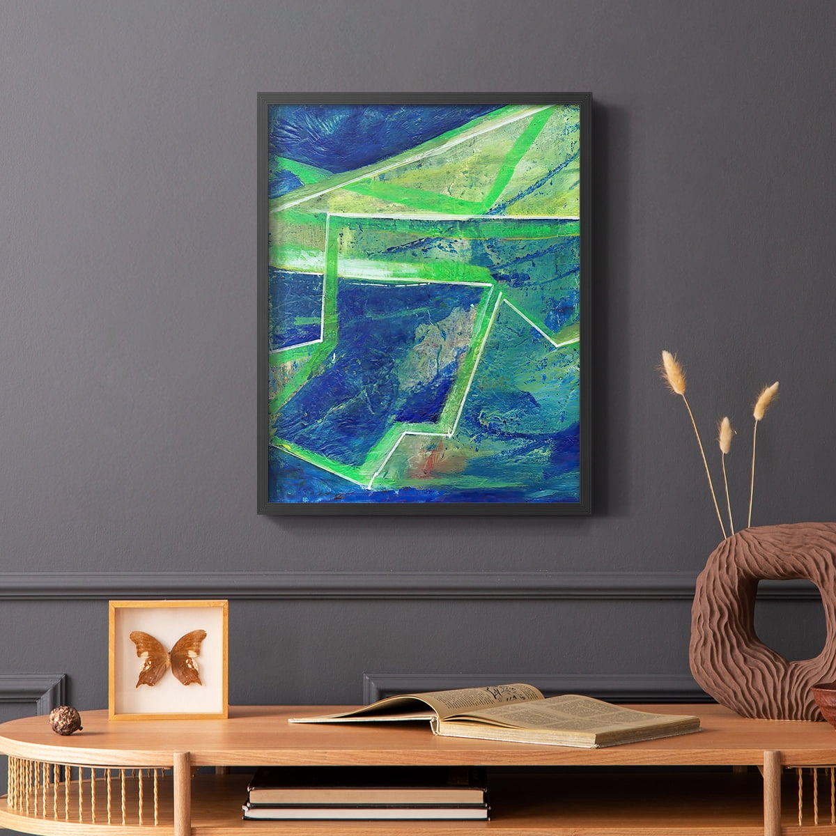 Geometric in Cool I Framed Print in Black Solid Wood Framed Print No Nail Hanging