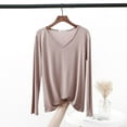 thumbnail image 3 of Autumn V Neck Tshirt Long sleeves Soft comfortable T-shirt Solid color Basic Bottoming Tee Tops O Neck undershirt, 3 of 5