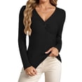 thumbnail image 2 of Gyexs Womens Long Sleeve V Neck Sweaters Ribbed Knit Slim Fit Lightweight Sweater Solid Basic Casual Pullover Tops, Z01 Black, Size L, 2 of 6