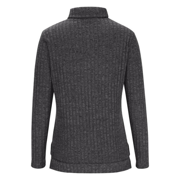 Odeerbi Winter Solid Color Turtleneck Sweater For Women 2025 Casual Round Neck Long Sleeve Pullover Blouse Loose Tops Gray