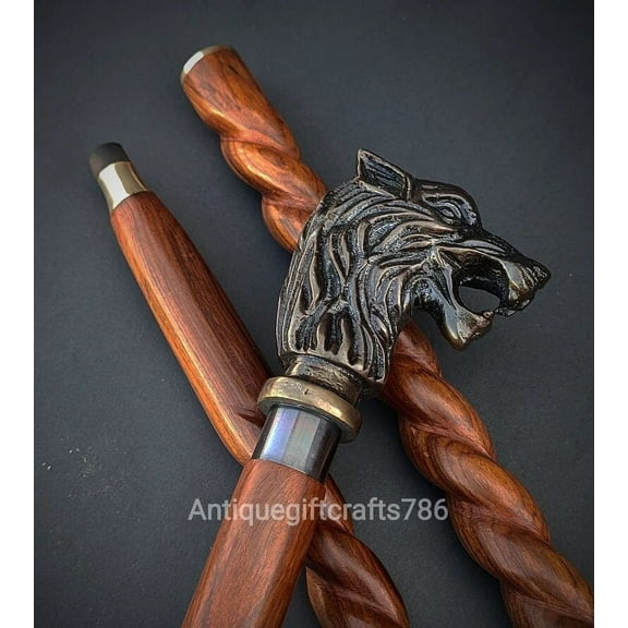 Premium Wooden Walking Cane Stick | Walking Cane Lion Antique Head | Walking Stick for Men and Women