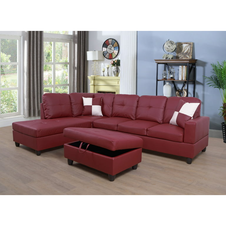 Small Red Leather Sectional Sofa | Baci Living Room