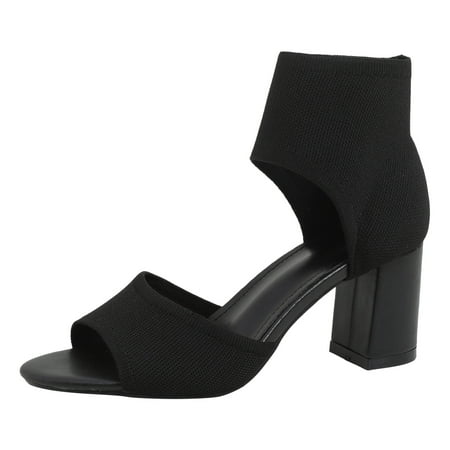 

PEASKJP Women s Sandals Wide Width Women s Desert Kiss-Stretch Quarter Strap Sandal Flat (Black 8)