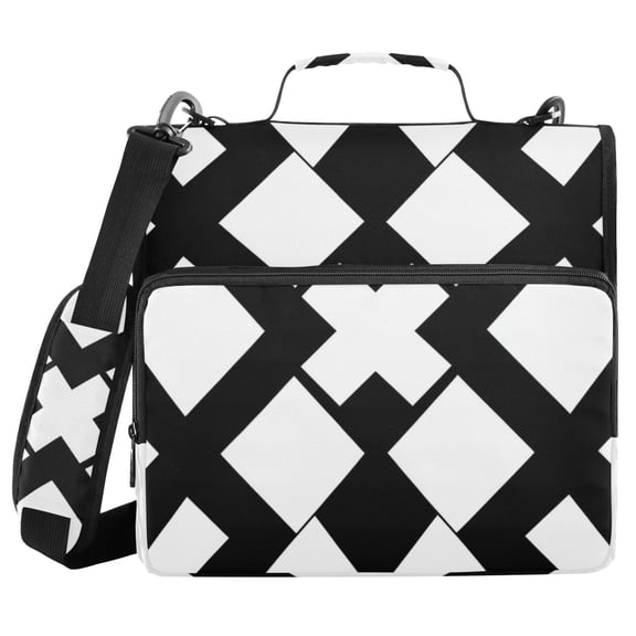 Black and White Simple Art Binder Bag with Shoulder Strap 3 Ring Zipper Binder File Folder Document Storage