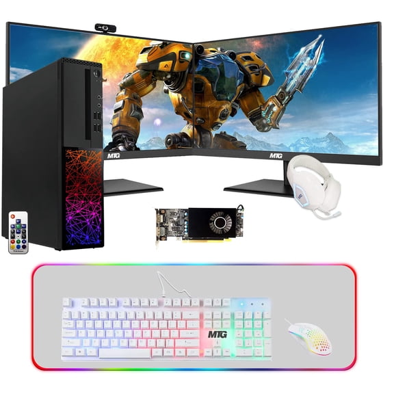 Restored TechMagnet Gaming Desktop PC,Intel i5 6th Gen,Galaxy 6,16GB RAM,240GB SSD | 2TB HDD MTG New Dual 27 Inch 165HZ Gaming Monitor,RX 550,4 in 1 Gaming Kit,Webcam,Win 10 Pro