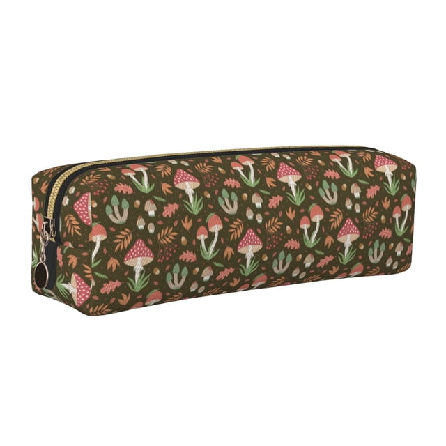 Balery Mushrooms and Autumn Estuche de Lápices de Cuero Impreso, Estuche para Suministros de Arte, Estuche de Lápices con Cremallera, Estuche de Almacenamiento de Papelería
