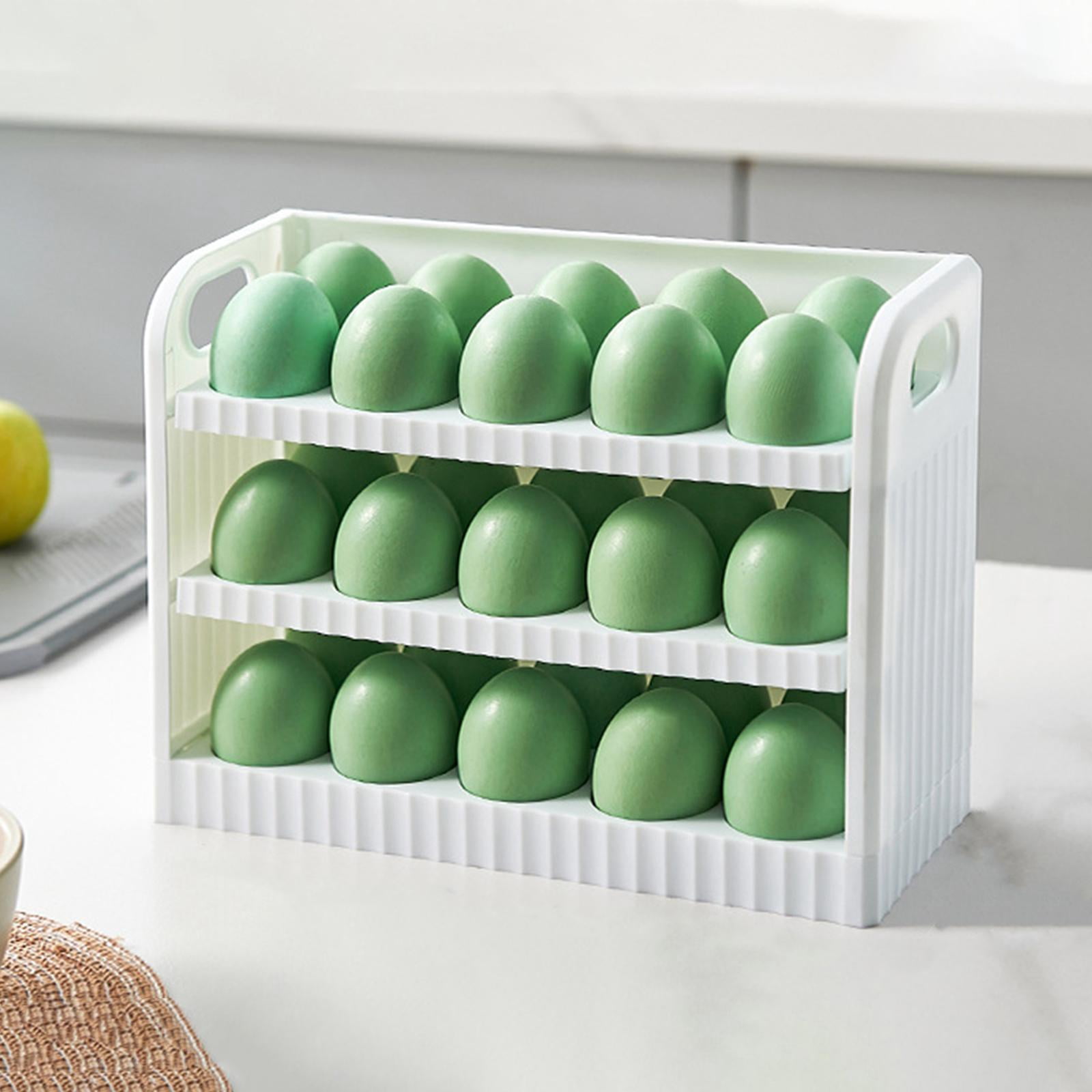 3 Tiers Eggs Holder for Refrigerator, Eggs Container Eggs Tray Bins Fridge Eggs Organizers for Countertop Pantry Kitchen Shelf Cabinet White