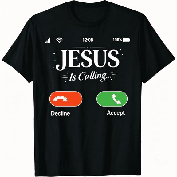 Jesus Is Calling Funny Christian Faith Incoming Call Graphic T-Shirt Unisex Casual Crew Neck Tee