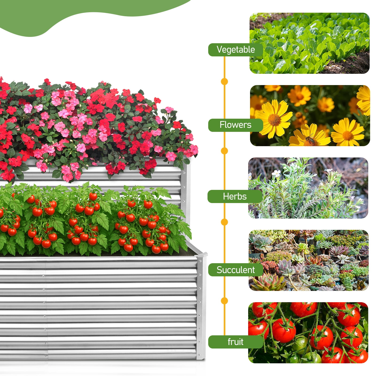 Zimtown Silver Metal Garden Bed, 6x3x2 Foot Large Raised Planter with Heavy Duty Steel Construction