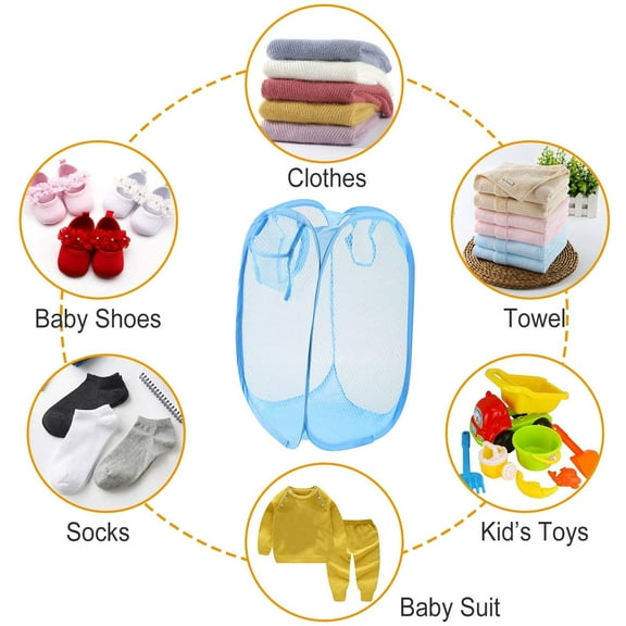 acdanc Sunjoy Tech Mesh Laundry Popup Hampers Foldable Clothes Washing Laundry Basket Bins Handles Kids Garments Hamper for Storage Room Kids Toys College Dorm Home Organization Travel Use