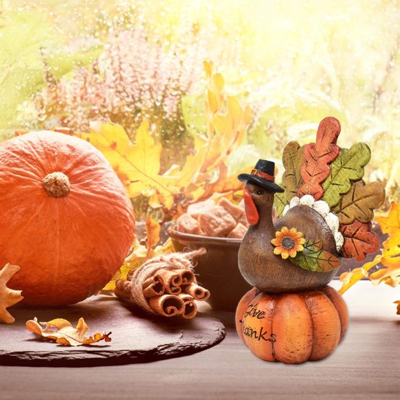 On Sale!Thanksgiving Turkey Pumpkin Table Decoration ,Hand-Painted Turkey Pumpkin Centerpiece Table Decoration with Artificial Maple Leaves for Thanksgiving Party Resin Table Ornaments