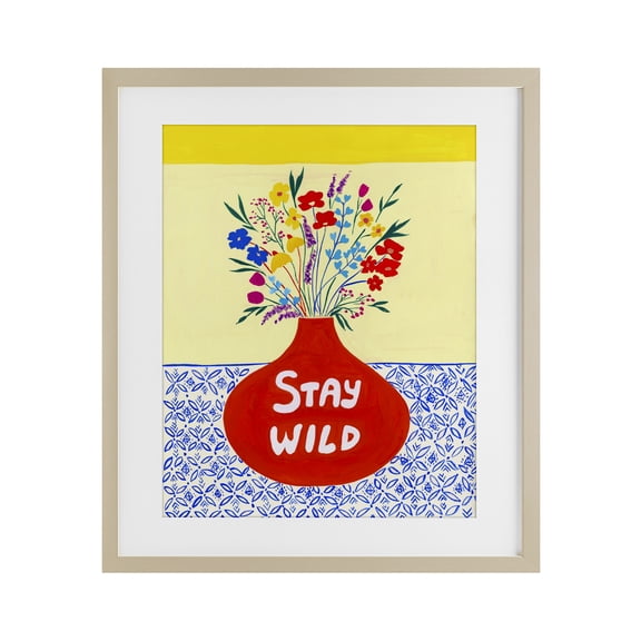Stay Wild Midcentury Flowers Birch Framed Print Under Glass, design by Nabeela Rumi
