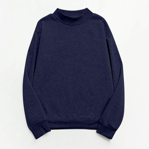 Tawop Sweatshirts for Women Womens Top Sweatshirt Crewneck Bubble Sweatshirt Long Sleeve Pullover Solid Casual Navy S