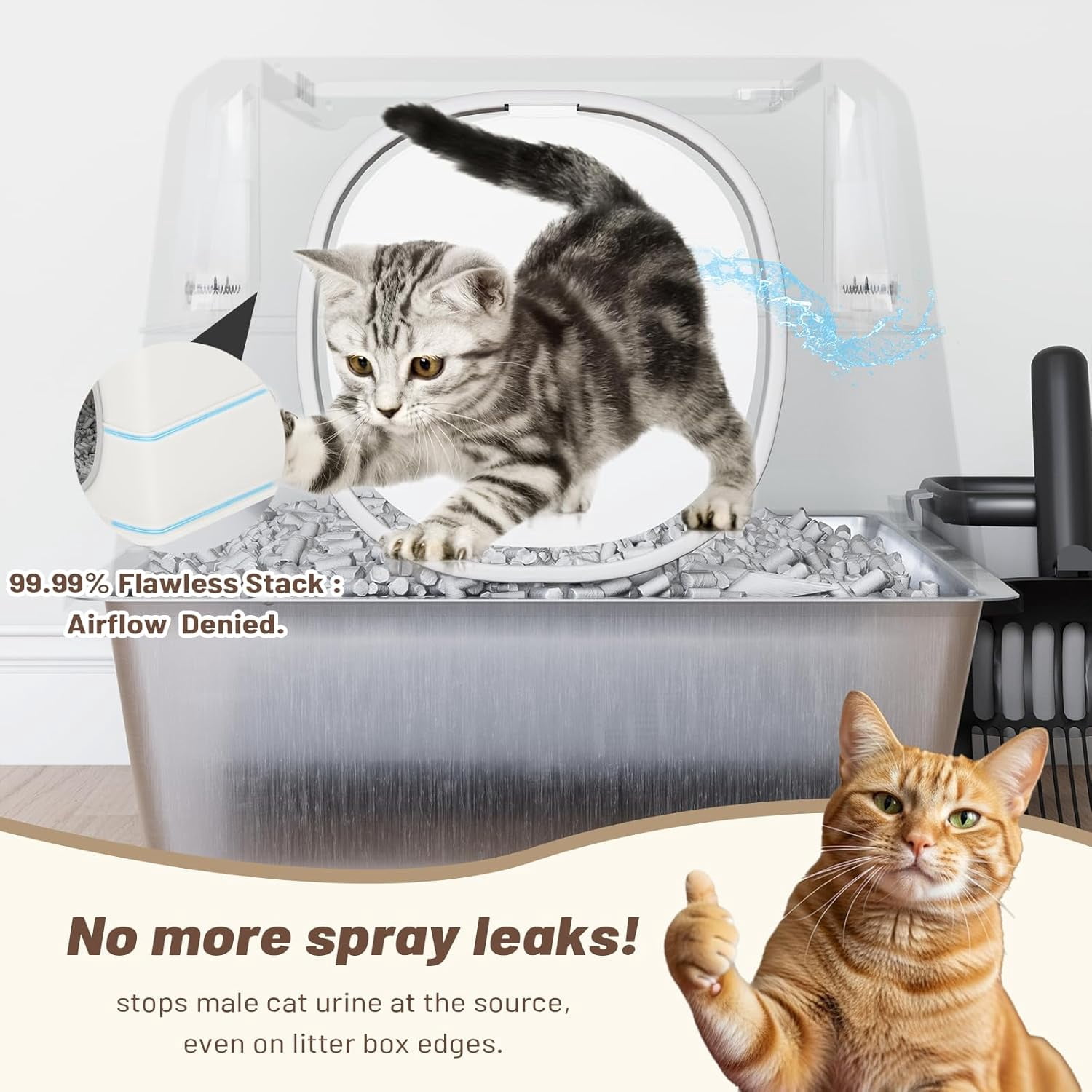 YODOLLA Extra Large Enclosed Stainless Steel Cat Litter Box with Lid, Front Dual-Door and Top Exit Metal Kitty Pan Box for Big Cats, w/ Litter Scoop, Box Step, Waste Bin & Trash Bags in White