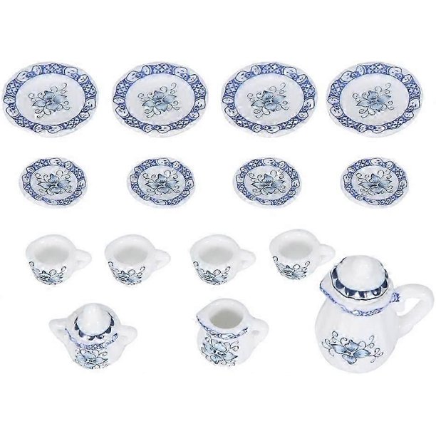 15pcs Mini Porcelain Flower Tea Cup Set Doll House Decor Kitchen Miniature Simulation