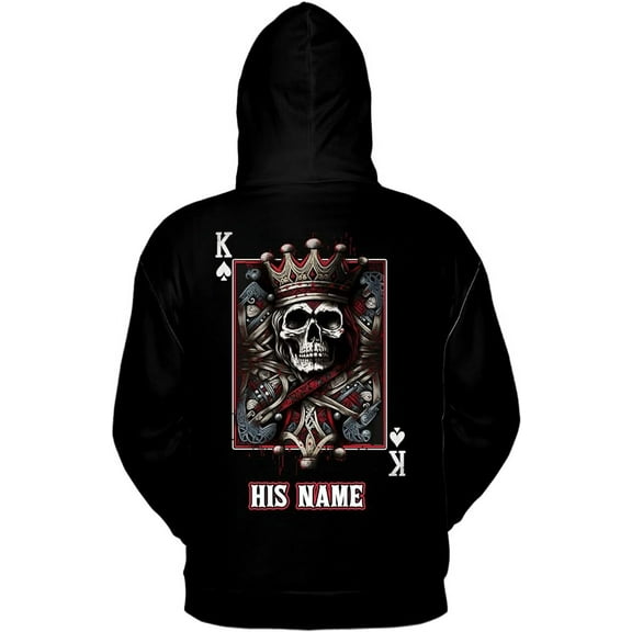 Lotusprinthandmade Personalized Name Skull Couple K King Black Hoodie 2D S-5XL 50/50 cotton/polyester mix