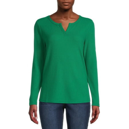 

Nine.Eight Women s Waffle Knit Henley with Long Sleeves