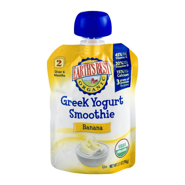 Earth's Best Organic Stage 2, Banana Greek Yogurt Smoothie Baby Food, 3.1 oz Pouch