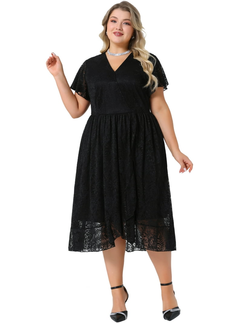 black midi wrap dress plus size Standards And Practices Black Plus Size Candice Wrap Knee Dress