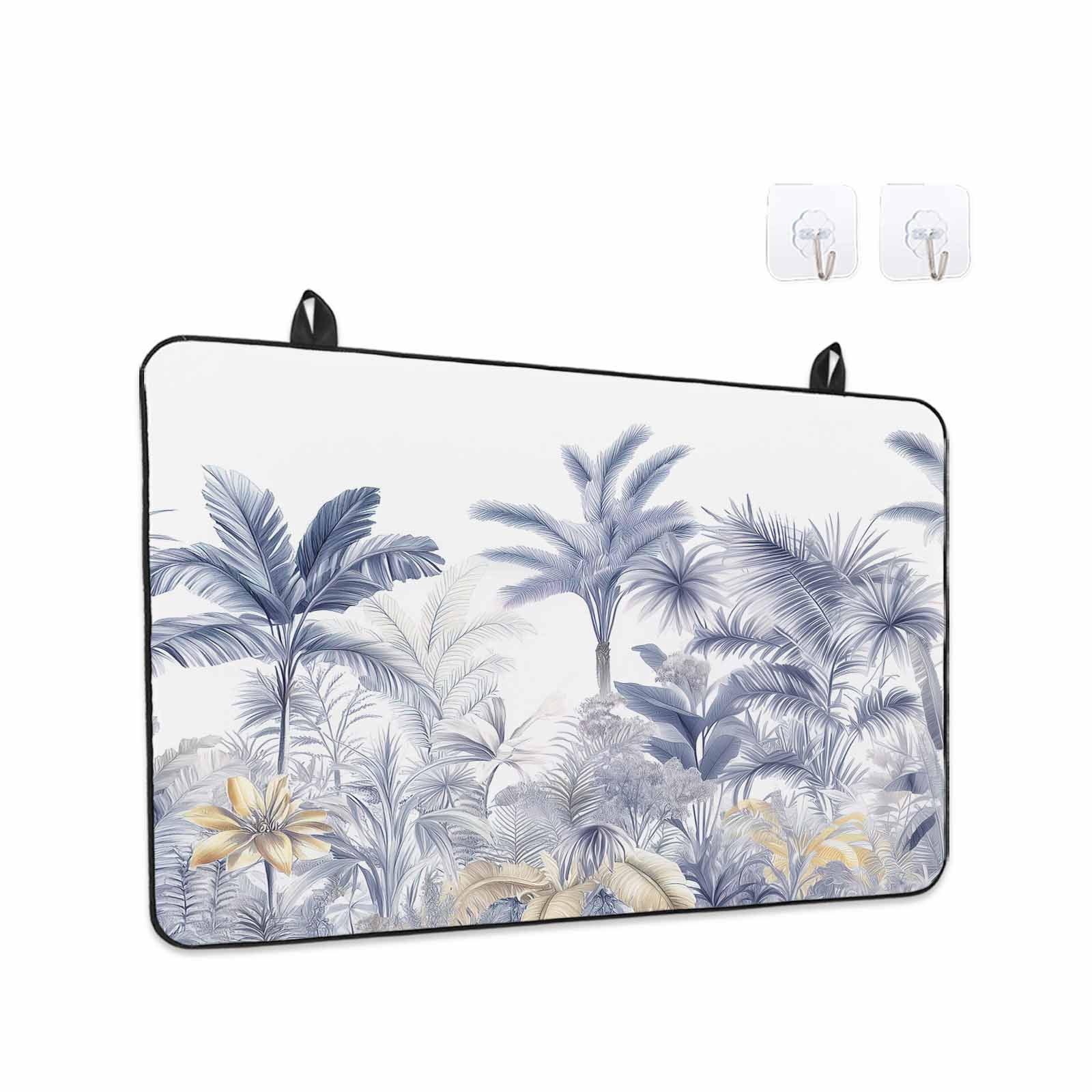 Blue Yellow Palm Tree Stove Top Cover for Electric Stove, Heat-proof & Non Slip Glass Top Stove Cover Protector, Summer Botanical Tropical Kitchen Flat Cooktop Rubber Mat 24x21 Inches