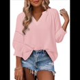thumbnail image 1 of Blusas de 3/4 para Mujer, Blusas Plisadas Informales de Negocios con Cuello en V, Camisas Holgadas de Oficina Rosa XL, 1 of 7