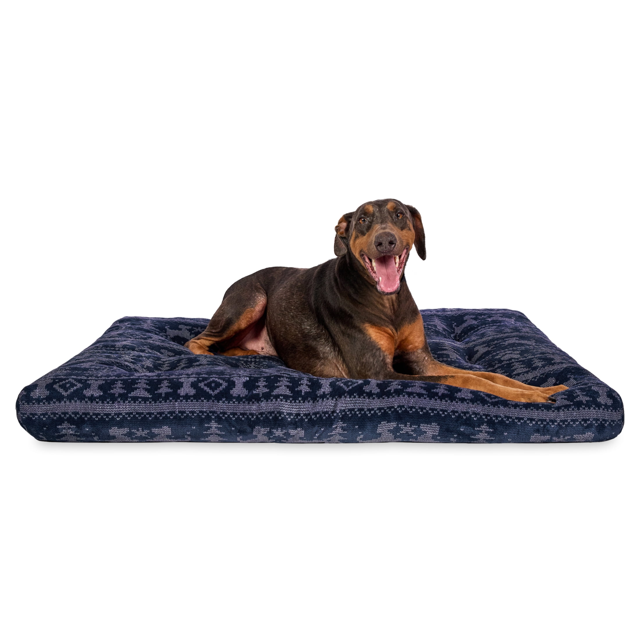 Vibrant Life Jumbo Dog Bed, X-Large Pillow Dog Bed, 48" x 38", Navy Fair Isle