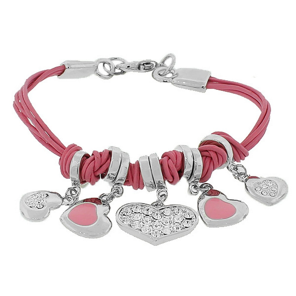 Fashion Pink Love Hearts Charms Girls CZ Bracelet