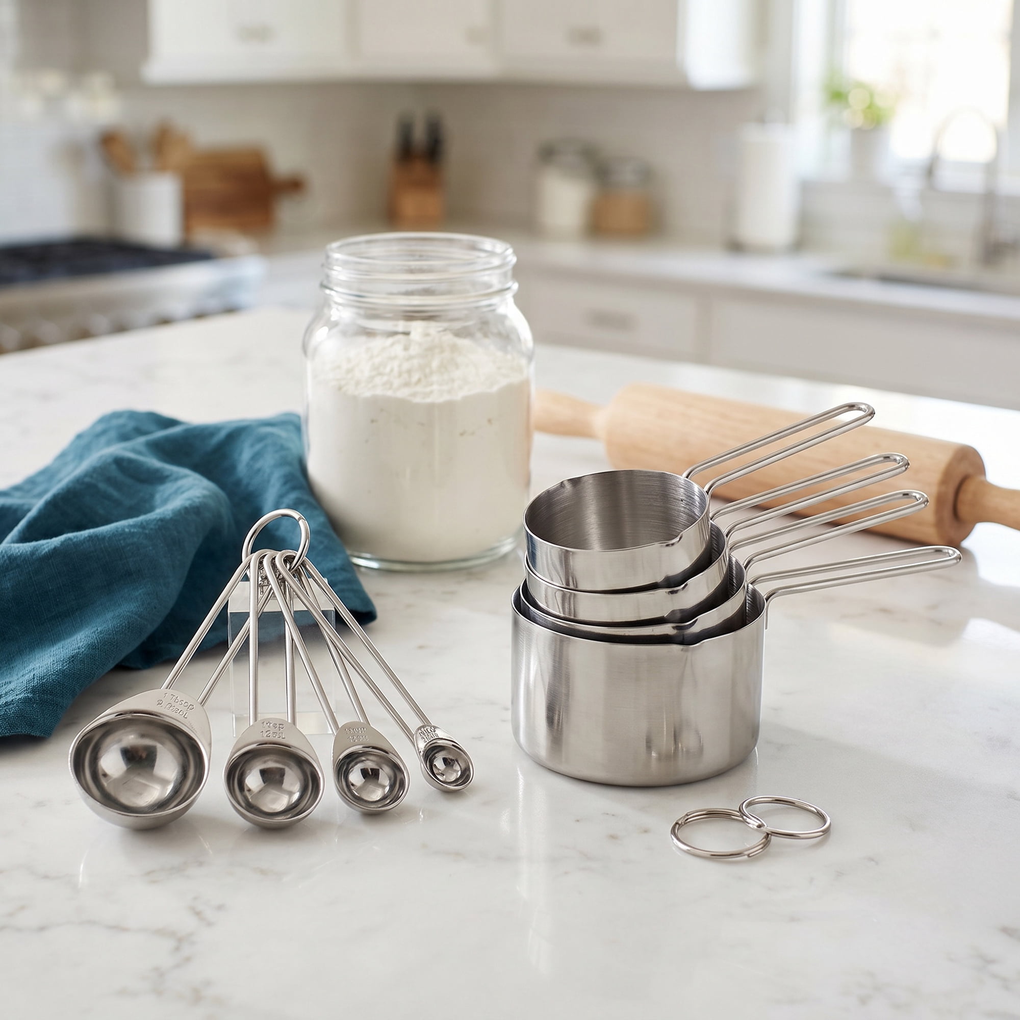 Unique Bargains Stainless Steel Stackable Measuring Cups and Spoons Set Gold 8Pcs